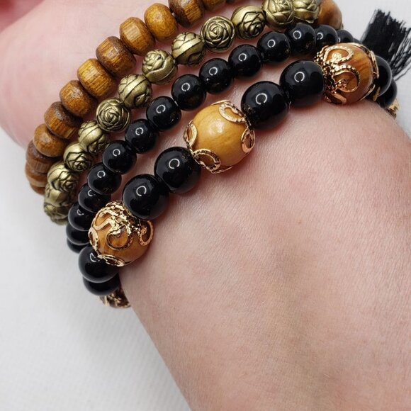 Multilayer Bracelet Tassel Tree of Life Shape Pendant Handmade Beads Stretchy Br - Picture 5 of 16